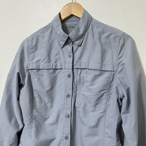 LL Bean Womens Tropicwear Button Shirt Size S Blue Vented Hiking Roll Tab UPF 50 - Picture 3 of 9